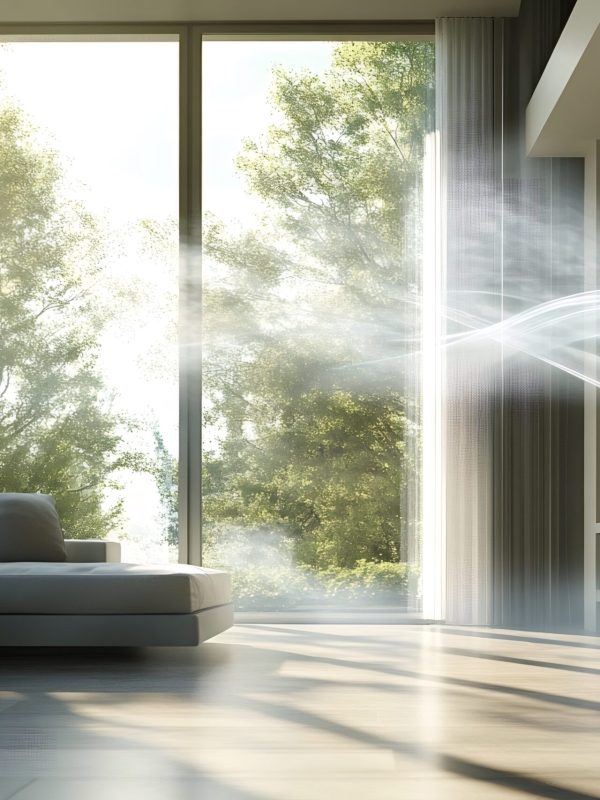 Air conditioning system blowing fresh air in modern living room